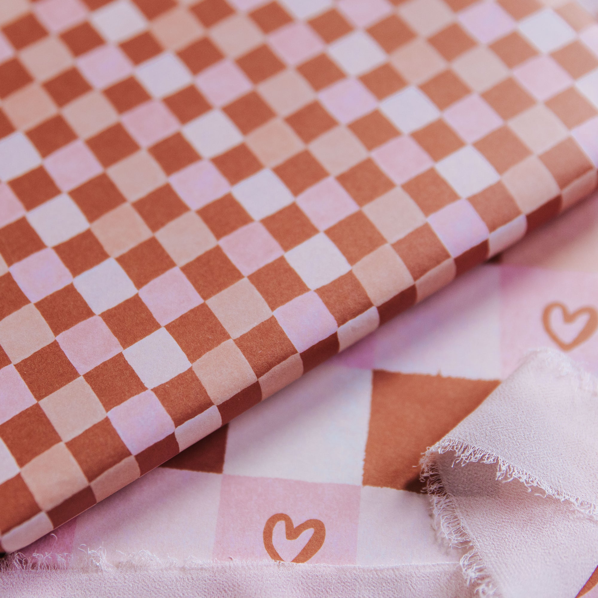 Terracotta and Pink Heart + Checkerboard Gift Wrap Set