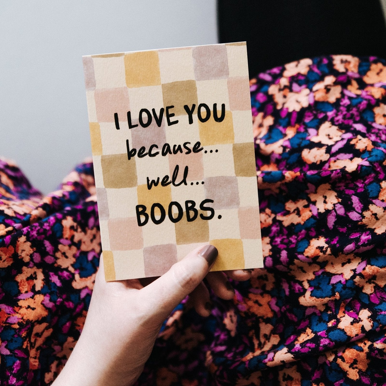 Because Boobs Funny Anniversary Card - I am Nat Ltd - Greeting Card