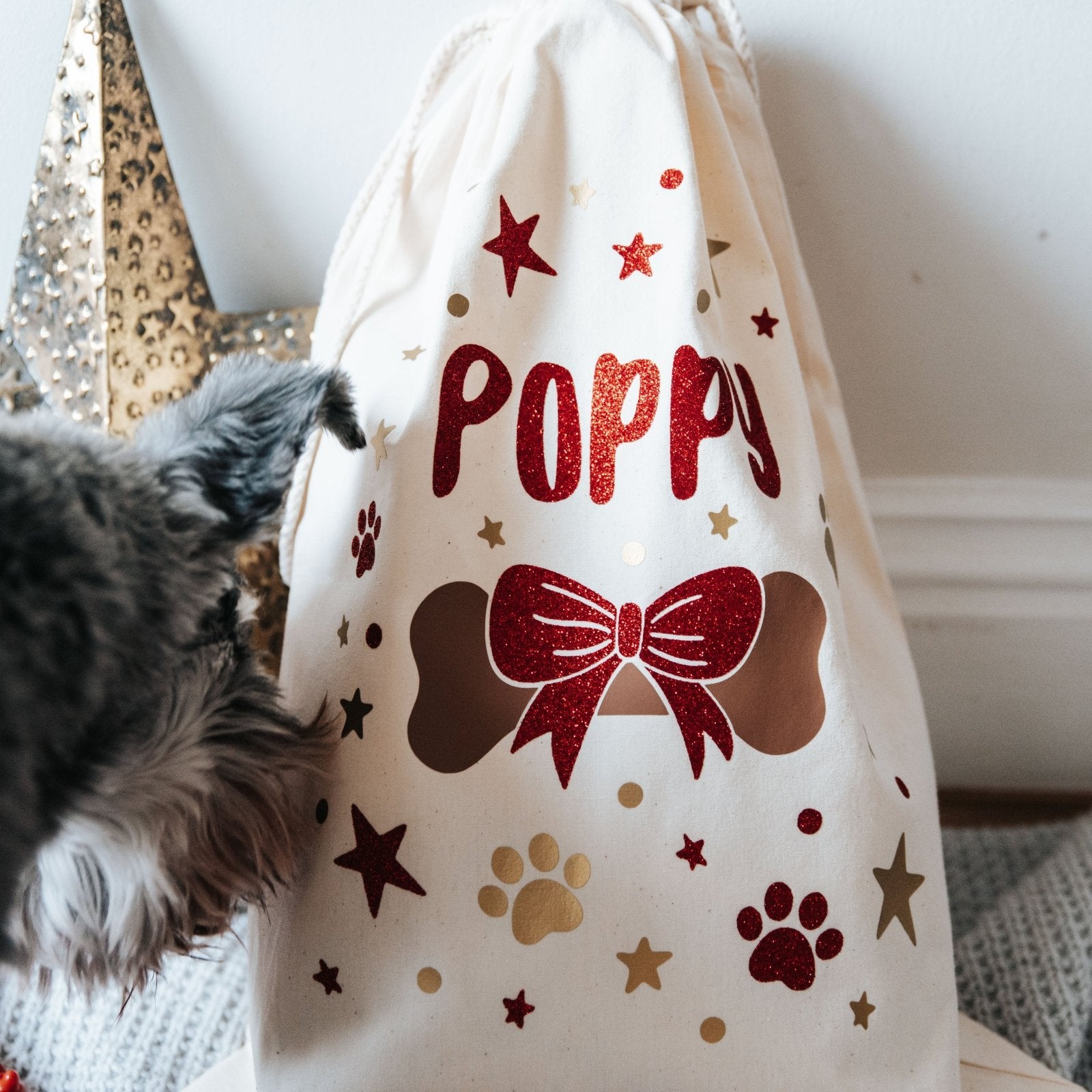 Personalised Glitter Dog Christmas Sack - I am Nat Ltd - Christmas Sack