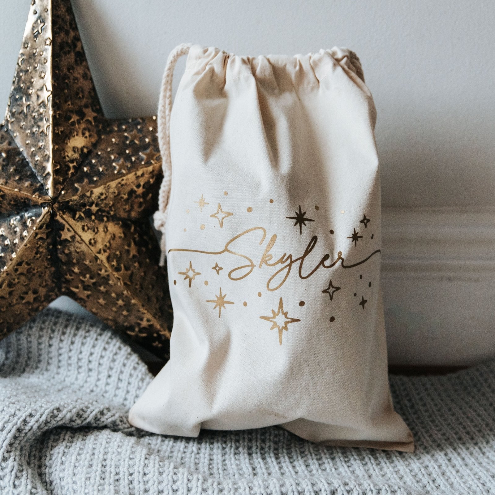 Personalised Name & Stars Christmas Sack - I am Nat Ltd - Christmas Sack