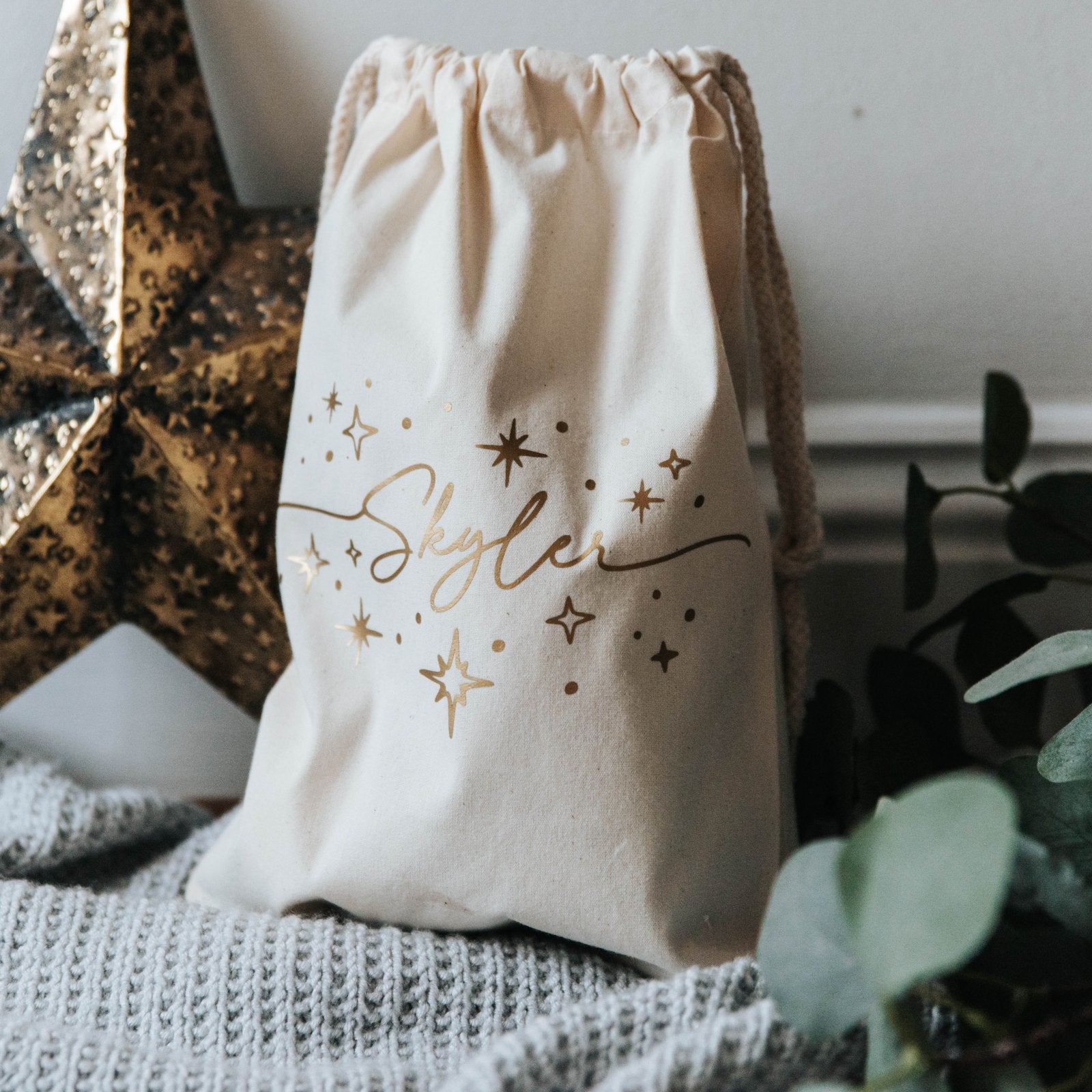 Personalised Name & Stars Christmas Sack - I am Nat Ltd - Christmas Sack