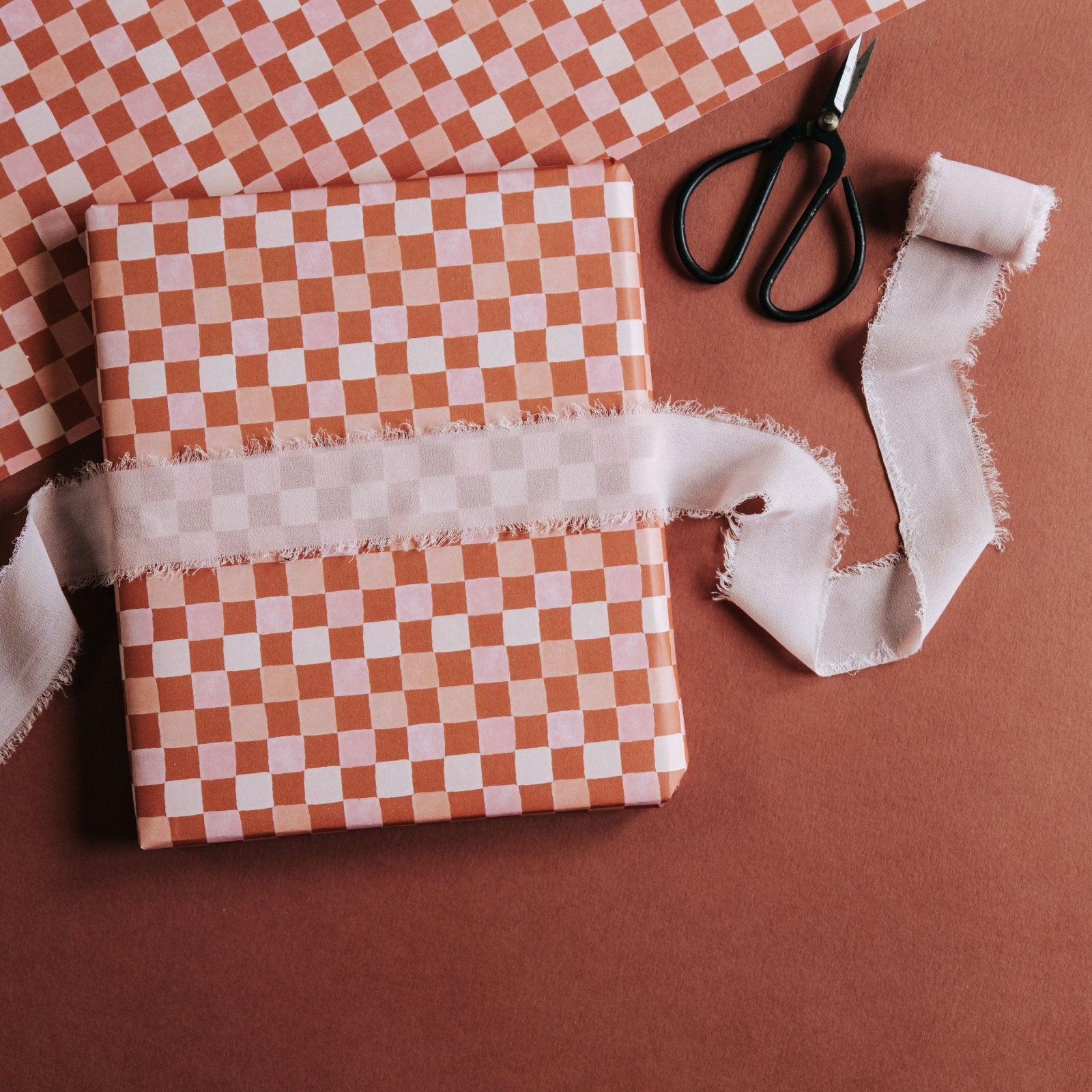 Terracotta & Pink Checkerboard Wrapping Paper - I am Nat Ltd - Gift Wrap