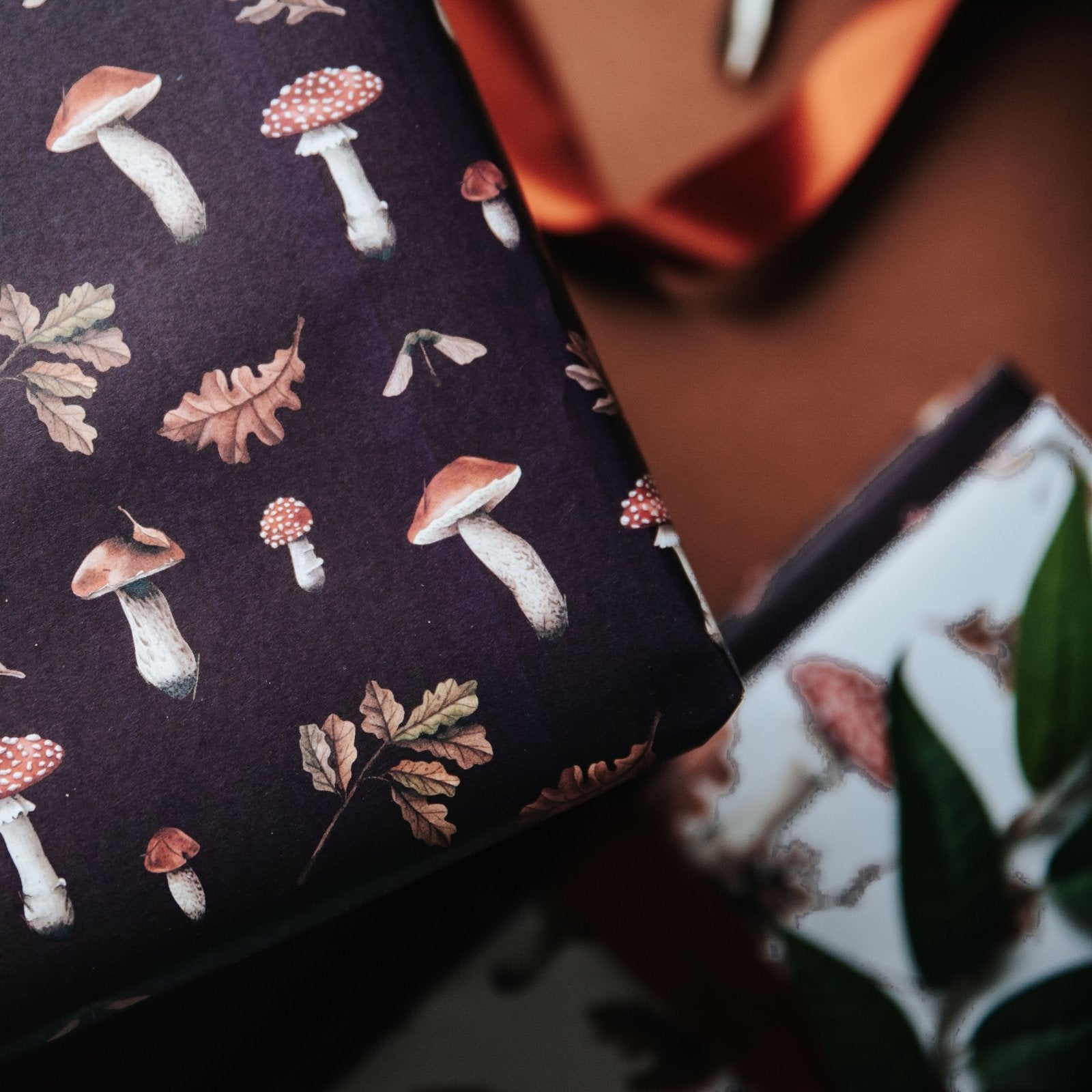 Wild Mushrooms Gift Wrapping Paper - Deep Berry - I am Nat Ltd - Gift Wrap