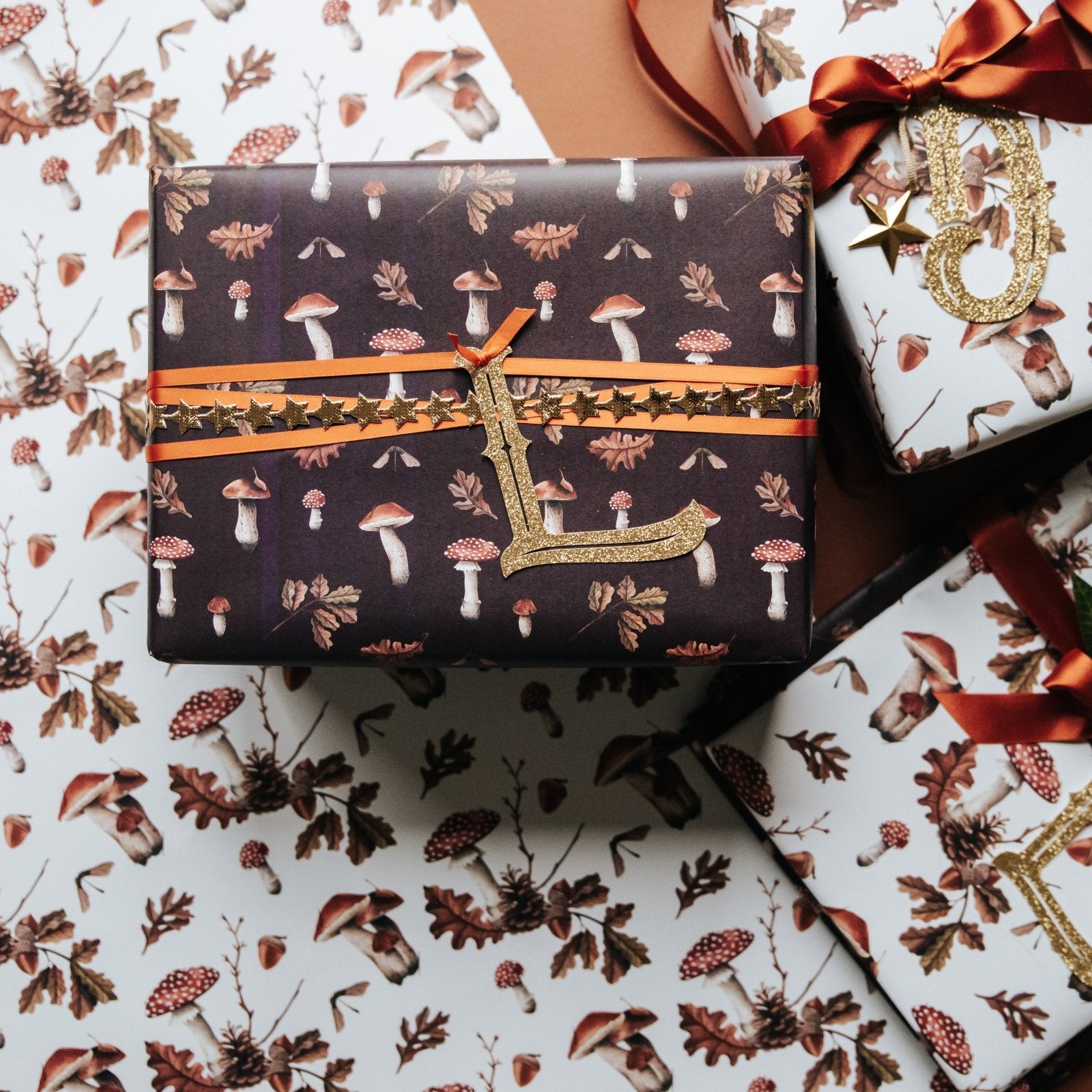 Wild Mushrooms Gift Wrapping Paper - Deep Berry - I am Nat Ltd - Gift Wrap