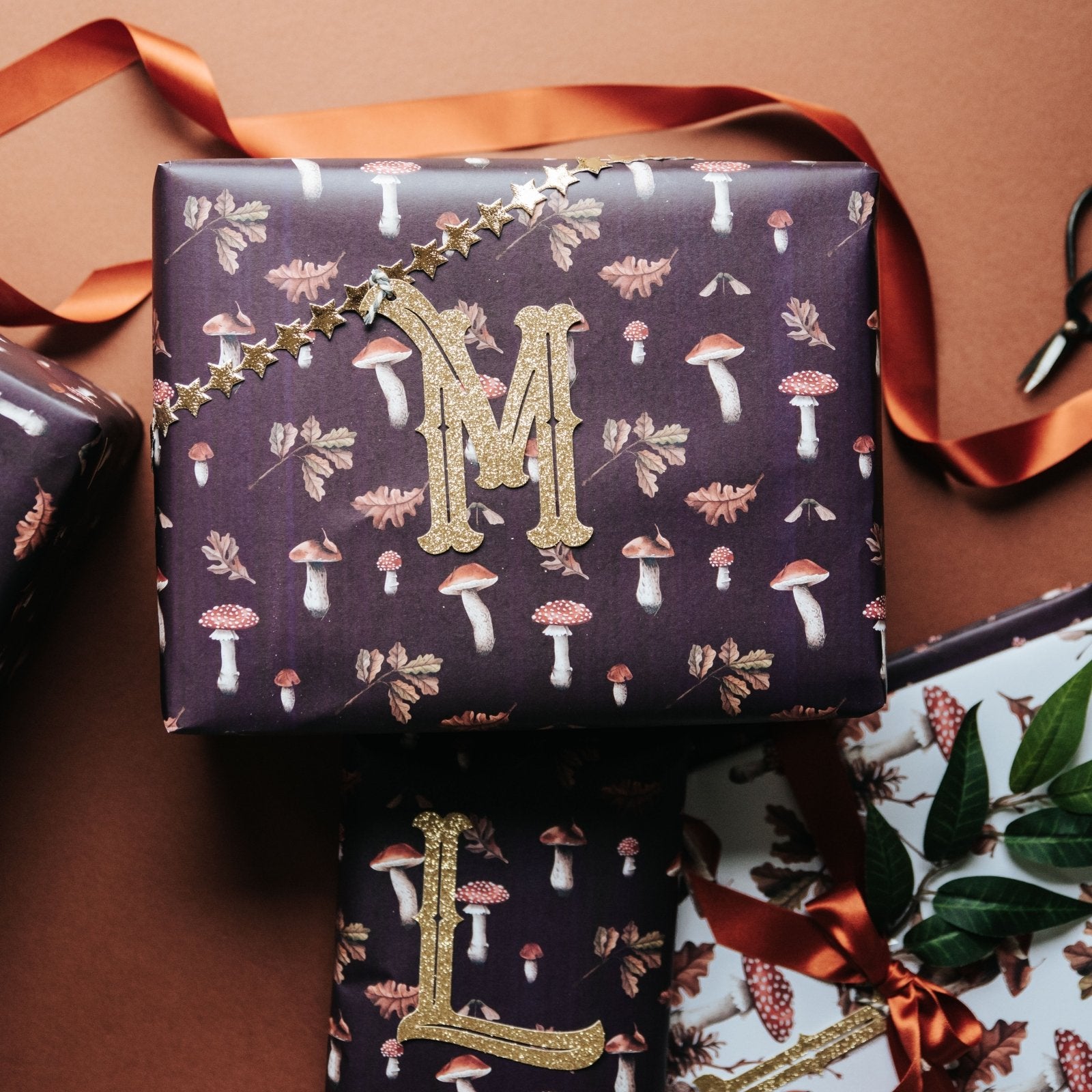 Wild Mushrooms Gift Wrapping Paper - Deep Berry - I am Nat Ltd - Gift Wrap