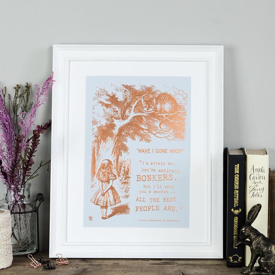 Alice in Wonderland Metallic Foil ‘Bonkers’ Art Print - I am Nat Ltd - Print