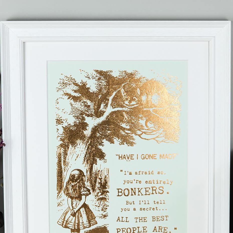 Alice in Wonderland Metallic Foil ‘Bonkers’ Art Print - I am Nat Ltd - Print