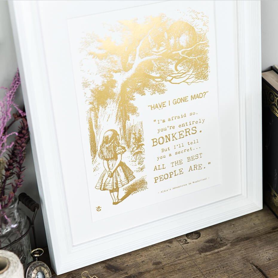 Alice in Wonderland Metallic Foil ‘Bonkers’ Art Print - I am Nat Ltd - Print