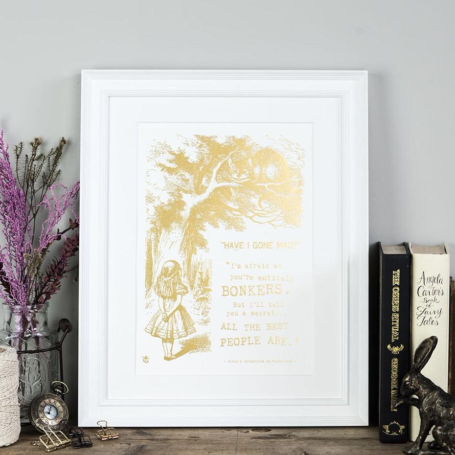 Alice in Wonderland Metallic Foil ‘Bonkers’ Art Print - I am Nat Ltd - Print