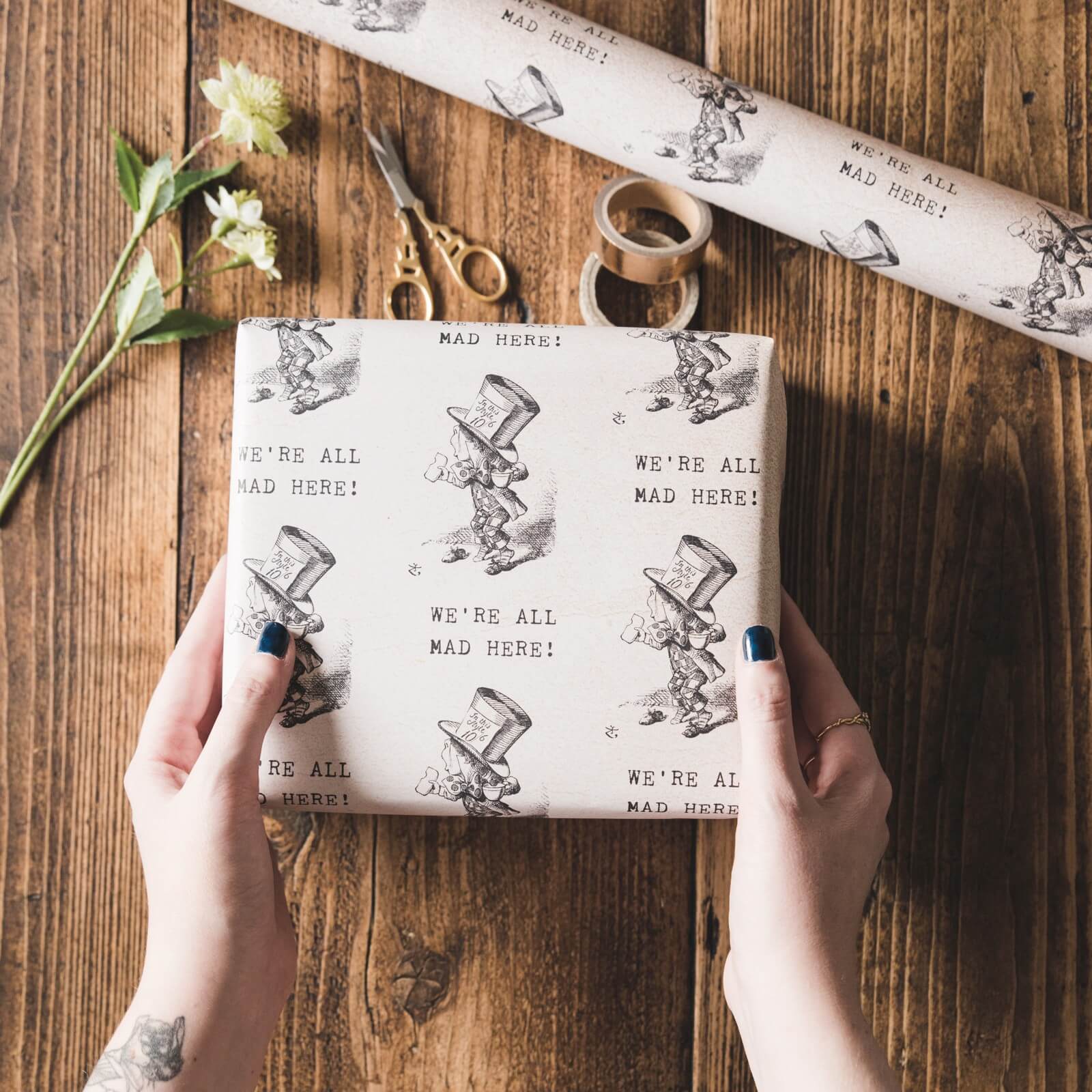 Alice in Wonderland 'We're All Mad Here' Gift Wrap - I am Nat Ltd - Gift Wrap