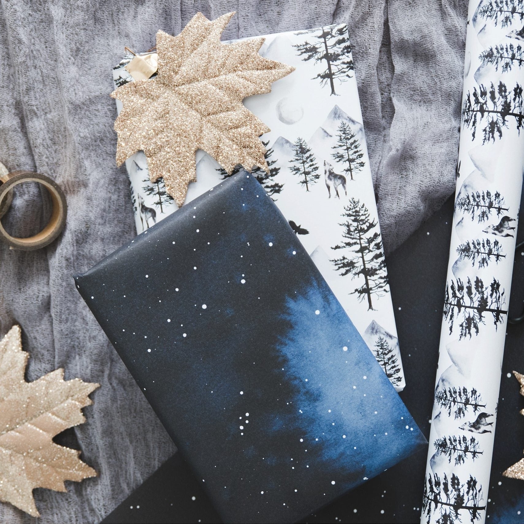 Christmas Gift Wrap Set: Moonlit Winter & Celestial Night - I am Nat Ltd - Gift Wrap