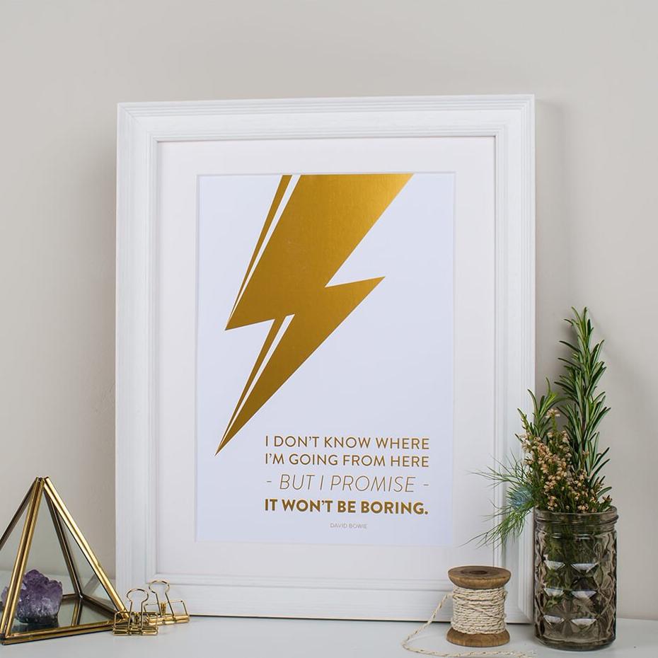 David Bowie Gold Foil Quote Print - I am Nat Ltd - Print