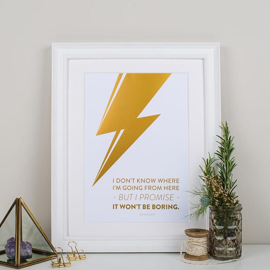 David Bowie Gold Foil Quote Print - I am Nat Ltd - Print