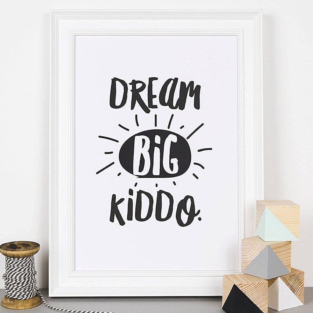 &#39;Dream Big Kiddo&#39; Monochrome Typographic Nursery Print - I am Nat Ltd - Print