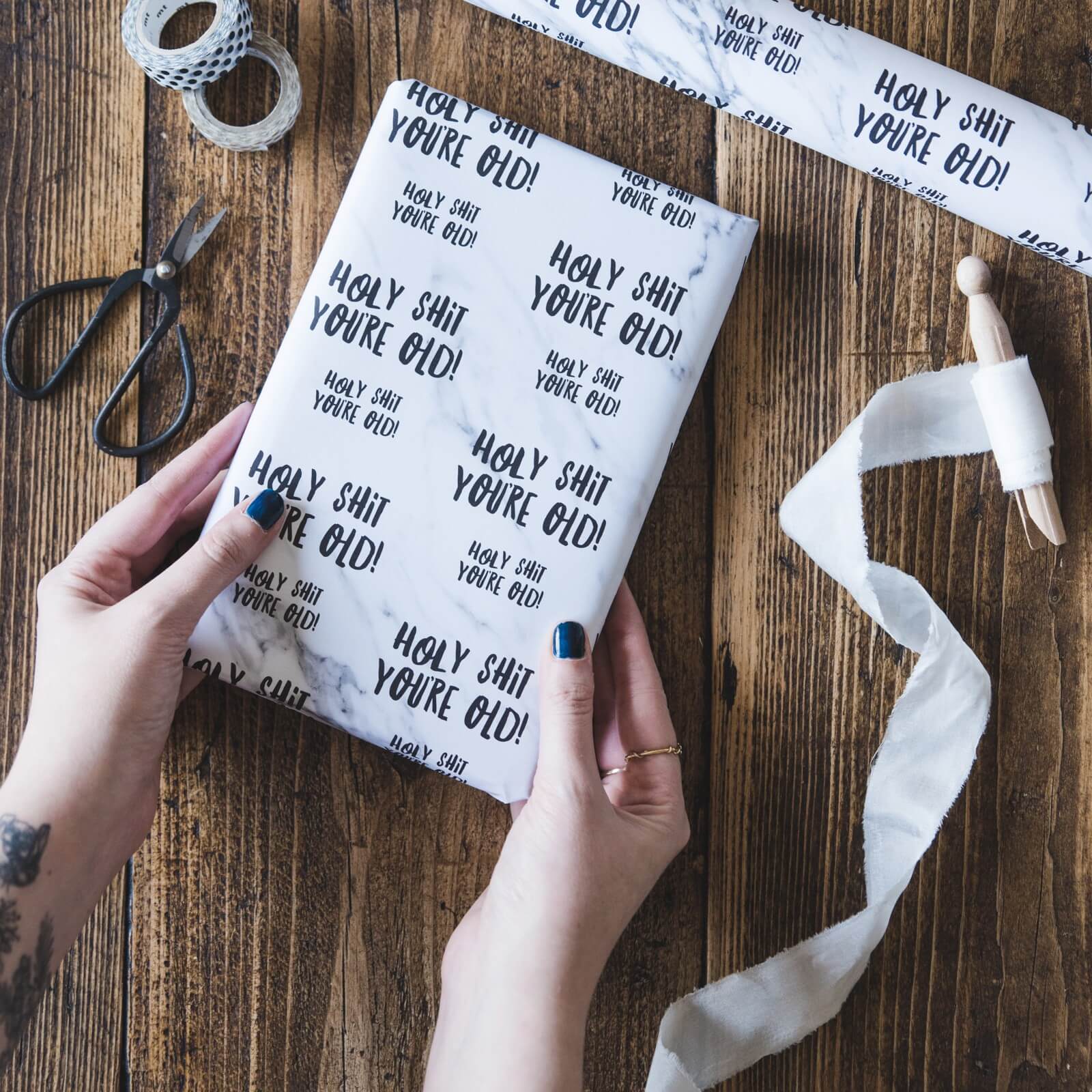 Funny Birthday Wrapping Paper &#39;Holy Shit You&#39;re Old!&#39; - I am Nat Ltd - Gift Wrap