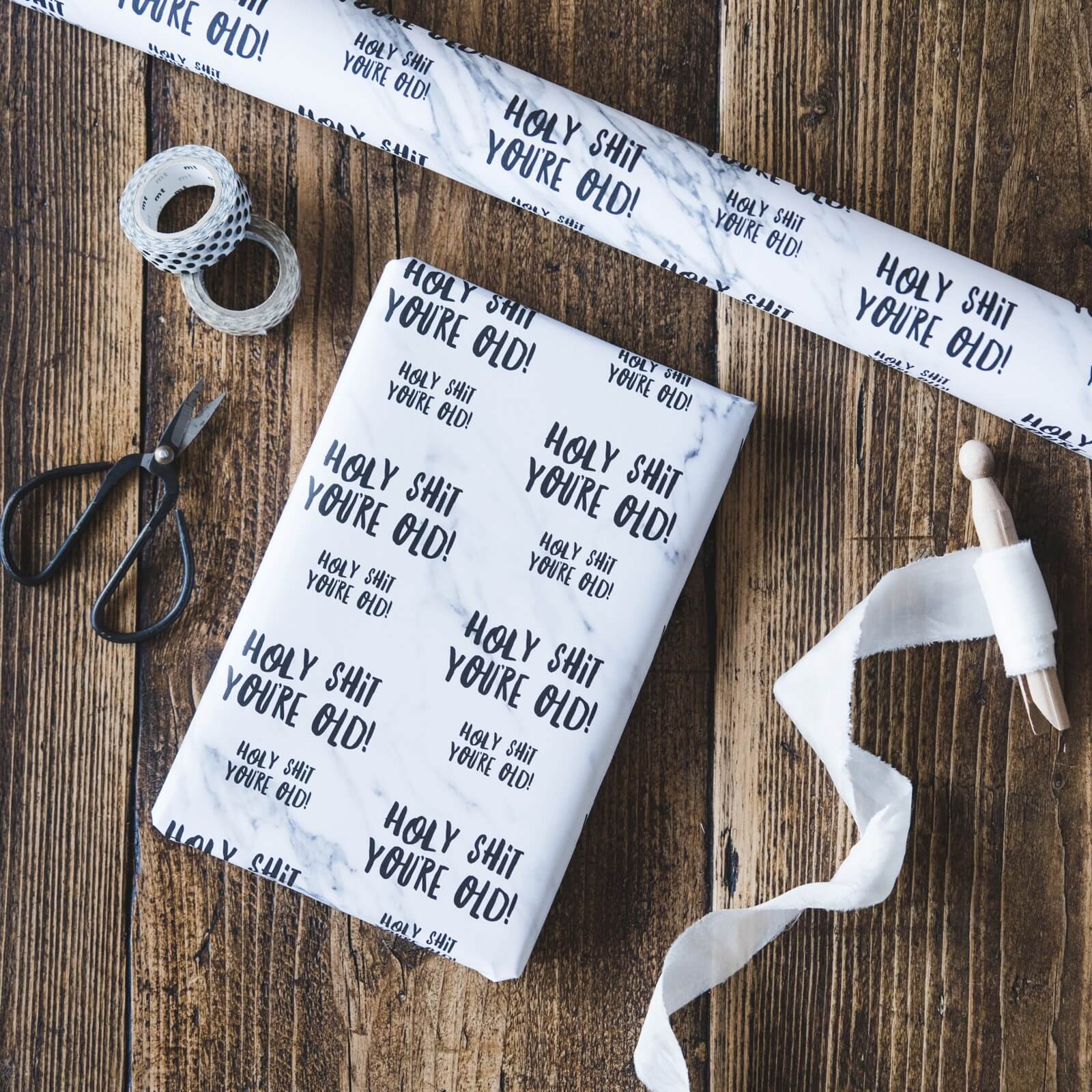 Funny Birthday Wrapping Paper &#39;Holy Shit You&#39;re Old!&#39; - I am Nat Ltd - Gift Wrap