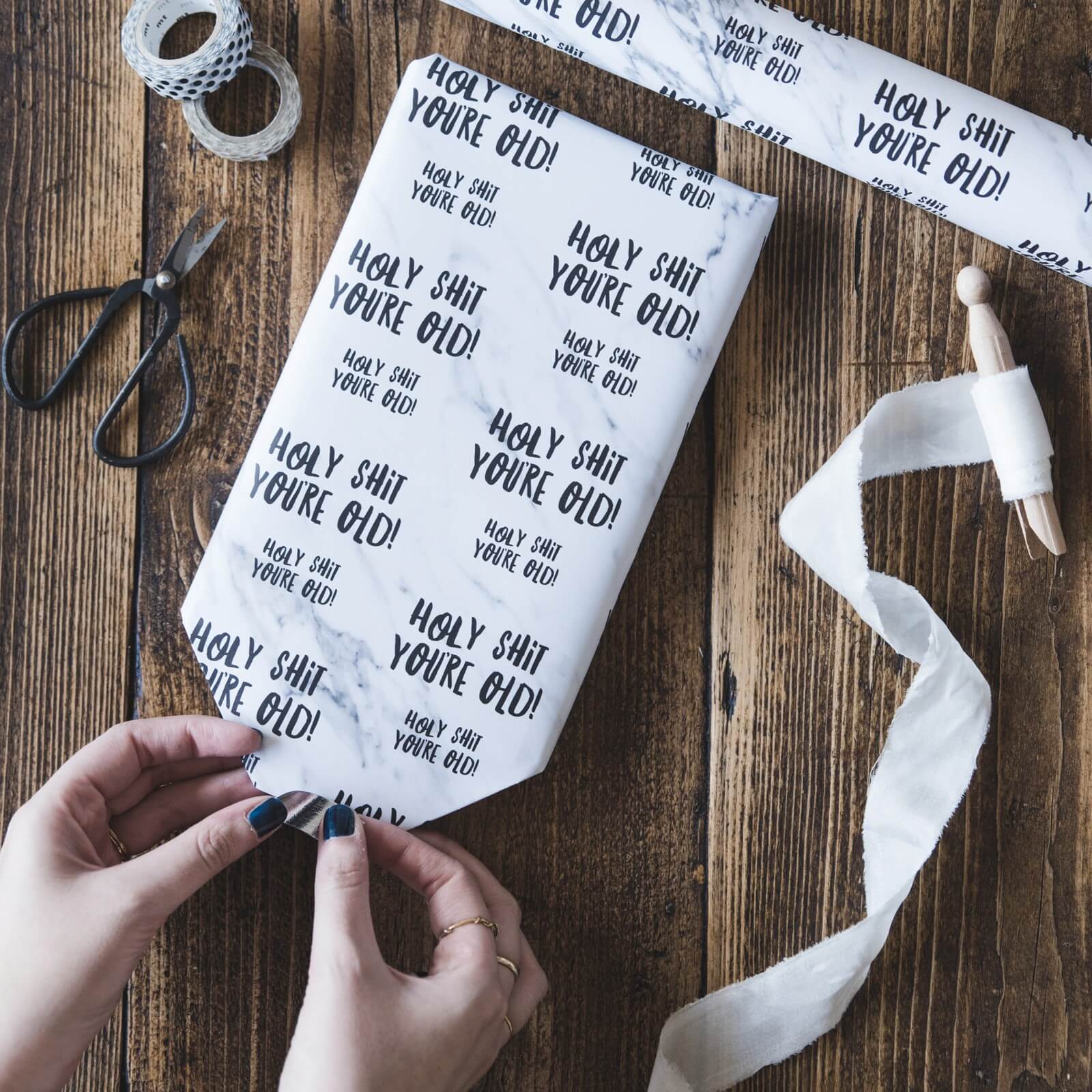 Funny Birthday Wrapping Paper &#39;Holy Shit You&#39;re Old!&#39; - I am Nat Ltd - Gift Wrap