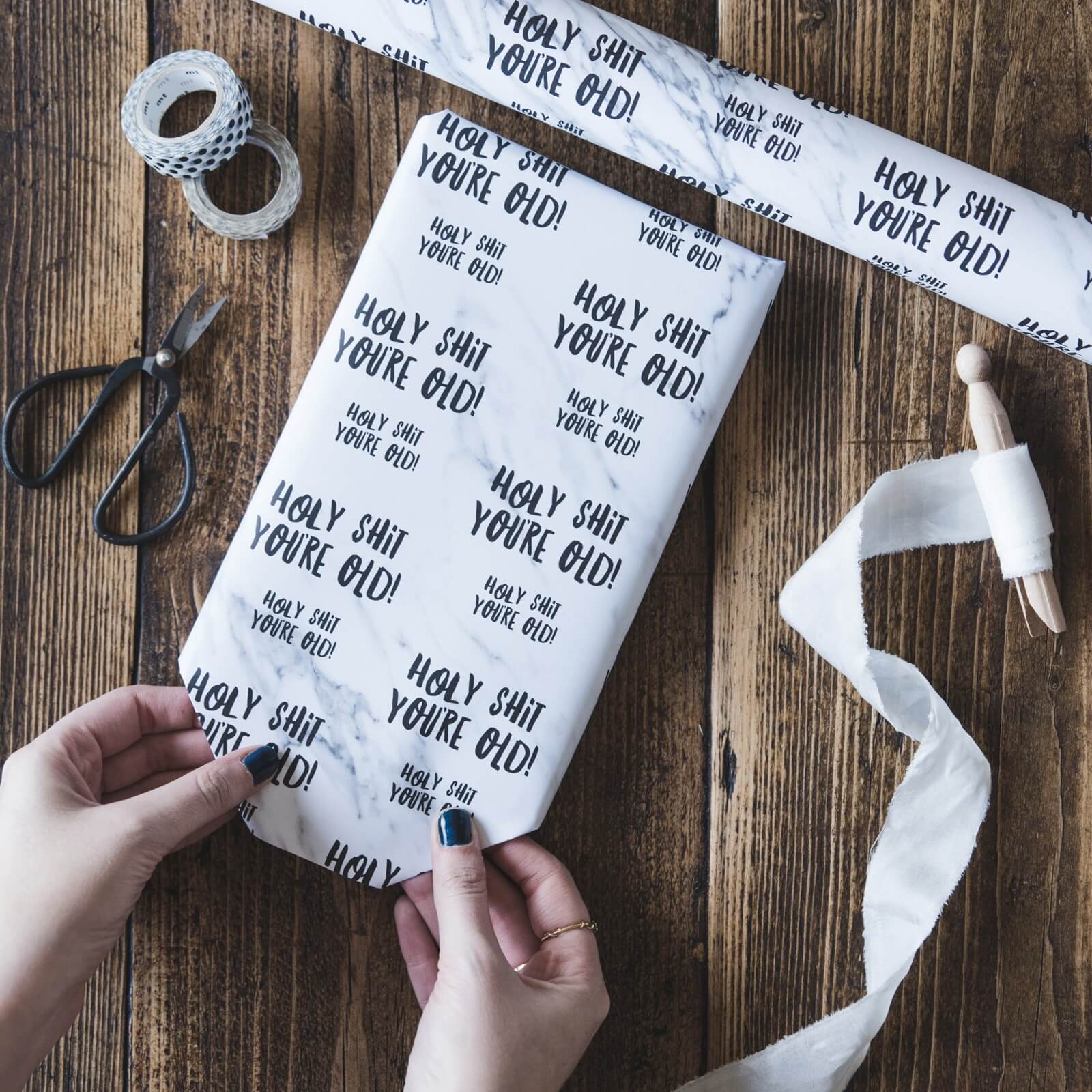 Funny Birthday Wrapping Paper 'Holy Shit You're Old!' - I am Nat Ltd - Gift Wrap