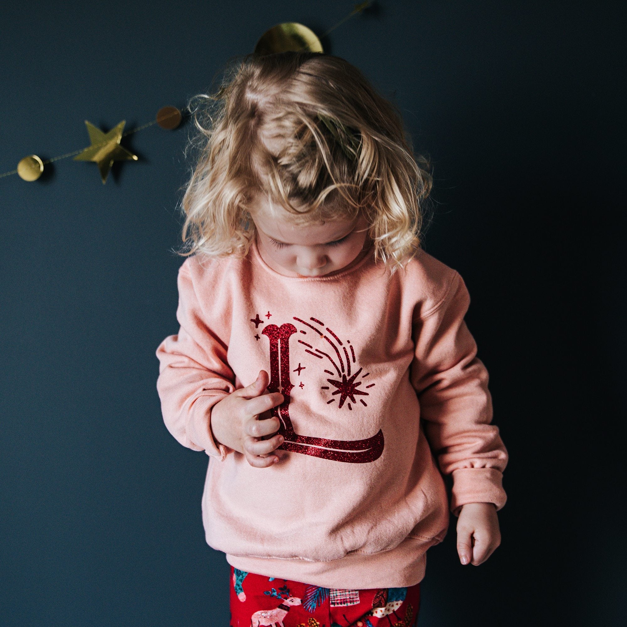 Glitter Stars & Initial Children's Christmas Jumper - I am Nat Ltd - Children's Jumper