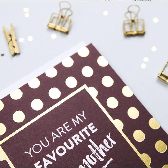 Gold Foil &#39;You Are My Favourite Step Mother&#39; Card - I am Nat Ltd - Greeting Card