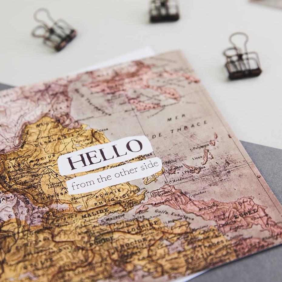 ‘Hello From The Other Side’ Vintage Map Card - I am Nat Ltd - Greeting Card