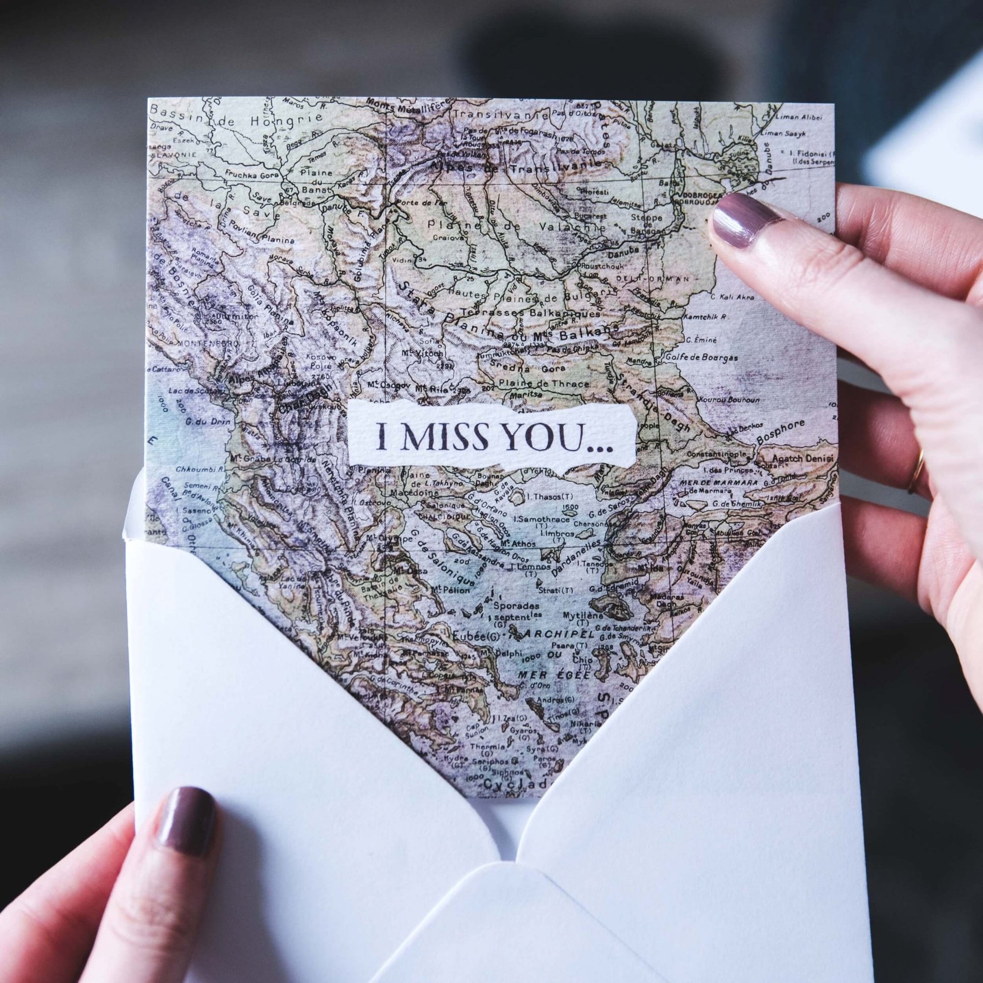 I Miss You Vintage Map Card - I am Nat Ltd - Greeting Card