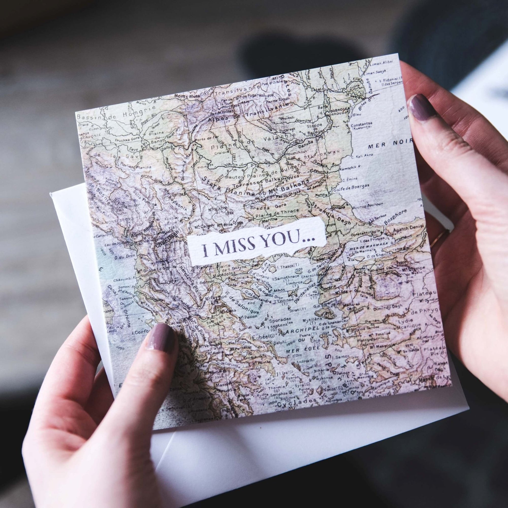 I Miss You Vintage Map Card - I am Nat Ltd - Greeting Card