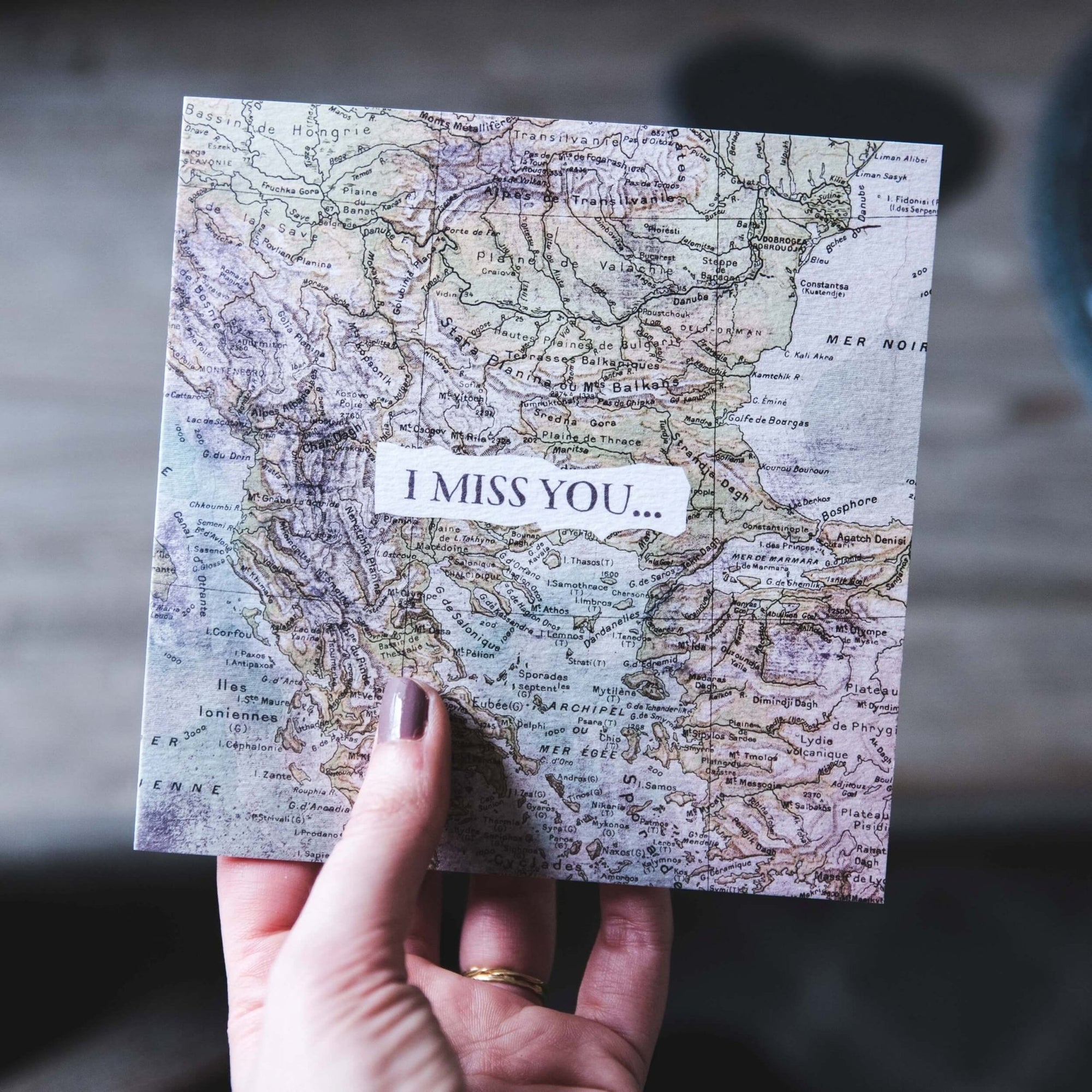 I Miss You Vintage Map Card - I am Nat Ltd - Greeting Card