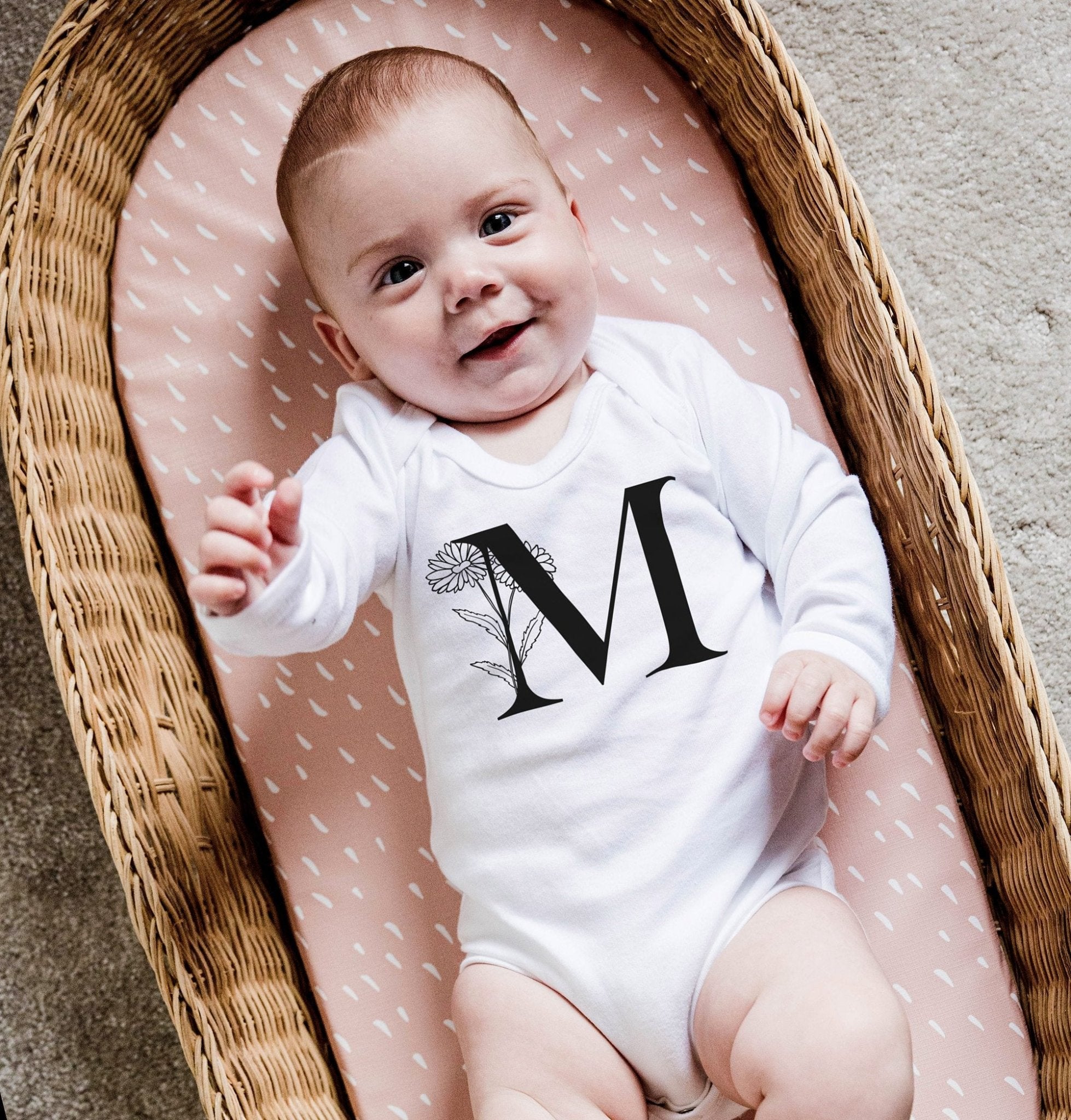 Initial and Birth Month Flower Personalised Babygrow - I am Nat Ltd - Baby Grow