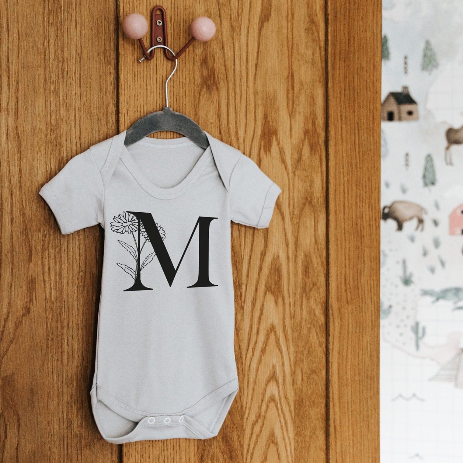 Initial and Birth Month Flower Personalised Babygrow - I am Nat Ltd - Baby Grow