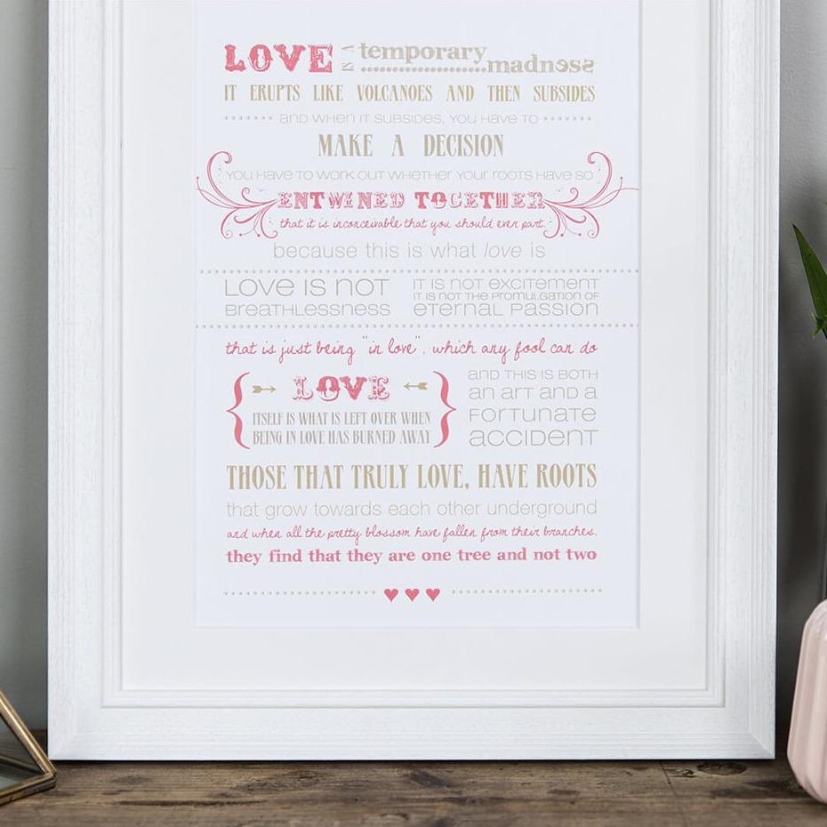 'Love Is A Temporary Madness' Typographic Wedding And Anniversary Print - I am Nat Ltd - Print