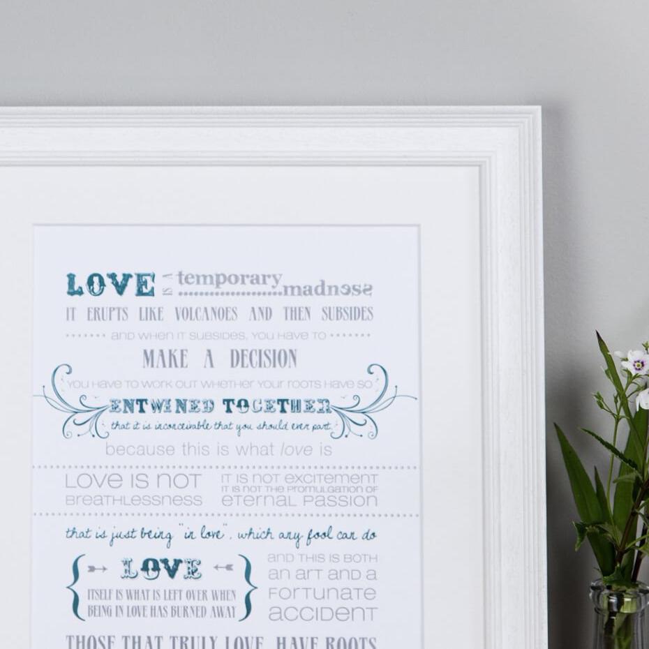 &#39;Love Is A Temporary Madness&#39; Typographic Wedding And Anniversary Print - I am Nat Ltd - Print