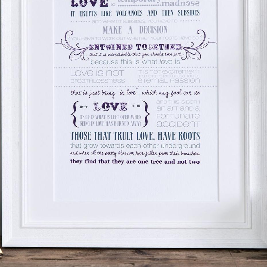 &#39;Love Is A Temporary Madness&#39; Typographic Wedding And Anniversary Print - I am Nat Ltd - Print