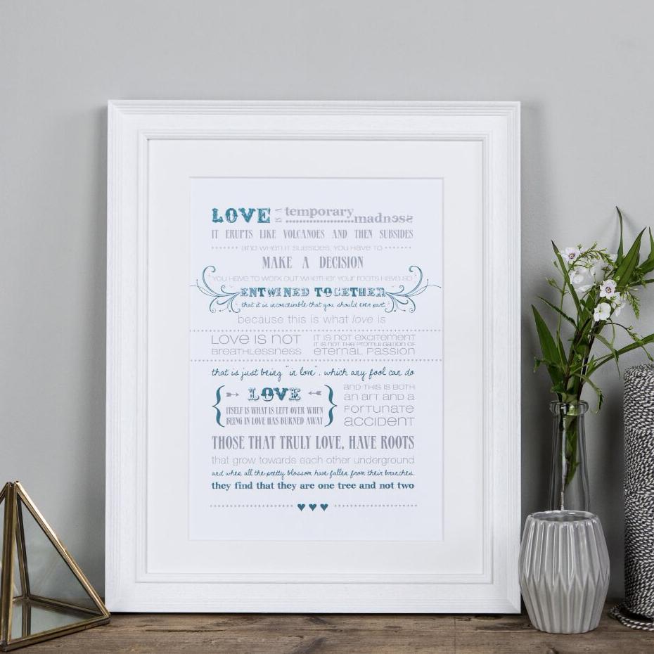 'Love Is A Temporary Madness' Typographic Wedding And Anniversary Print - I am Nat Ltd - Print