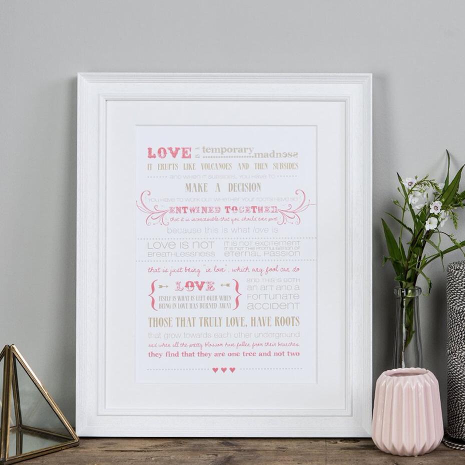 'Love Is A Temporary Madness' Typographic Wedding And Anniversary Print - I am Nat Ltd - Print