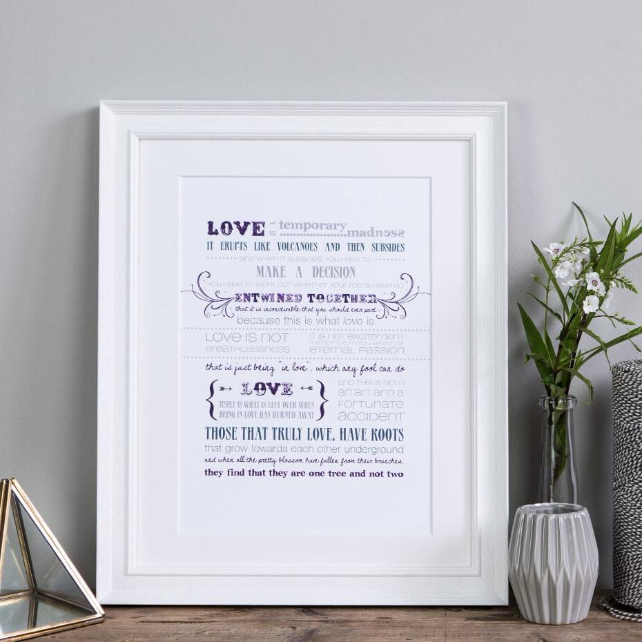 &#39;Love Is A Temporary Madness&#39; Typographic Wedding And Anniversary Print - I am Nat Ltd - Print