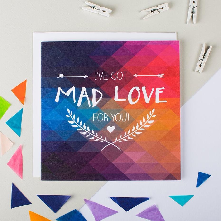 ‘Mad Love For You’ Colourful Anniversary Card - I am Nat Ltd - Greeting Card