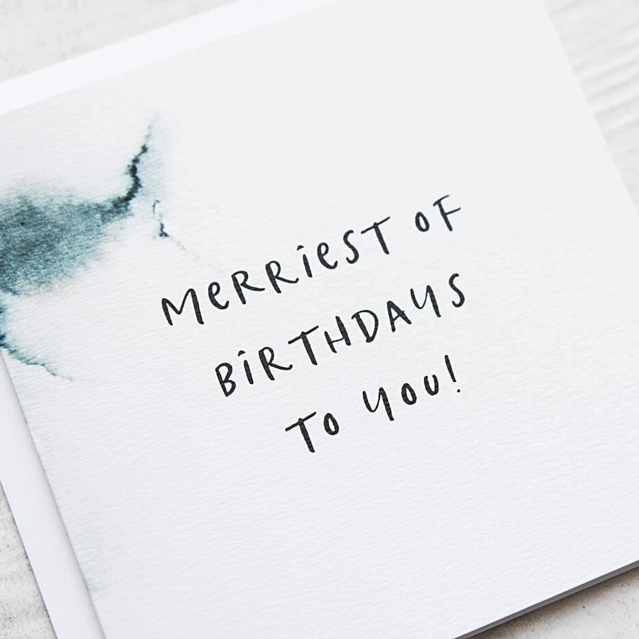 'Merriest Of Birthdays' Water Colour Birthday Card - I am Nat Ltd - Greeting Card