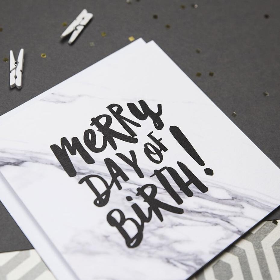 &#39;Merry Day Of Birth!&#39; Marble Birthday Card - I am Nat Ltd - Greeting Card