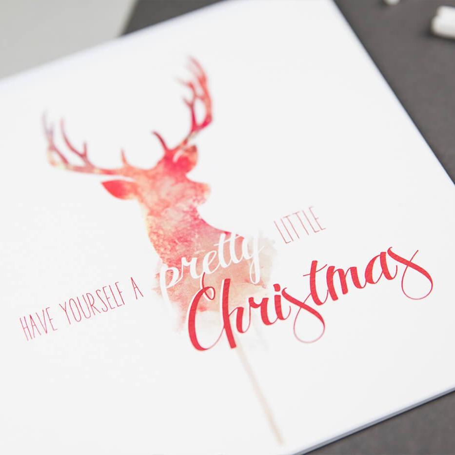&#39;Pretty Little Christmas&#39; Watercolour Stag Christmas Card - I am Nat Ltd - Greeting Card