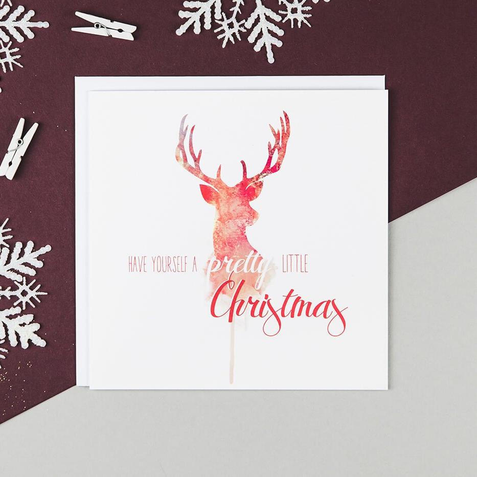 'Pretty Little Christmas' Watercolour Stag Christmas Card - I am Nat Ltd - Greeting Card