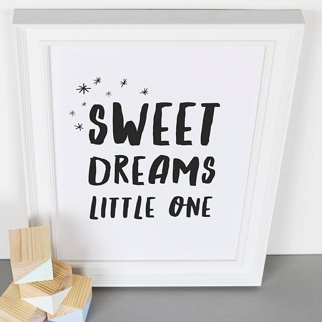 &#39;Sweet Dreams&#39; Monochrome Typographic Nursery Print - I am Nat Ltd - Print