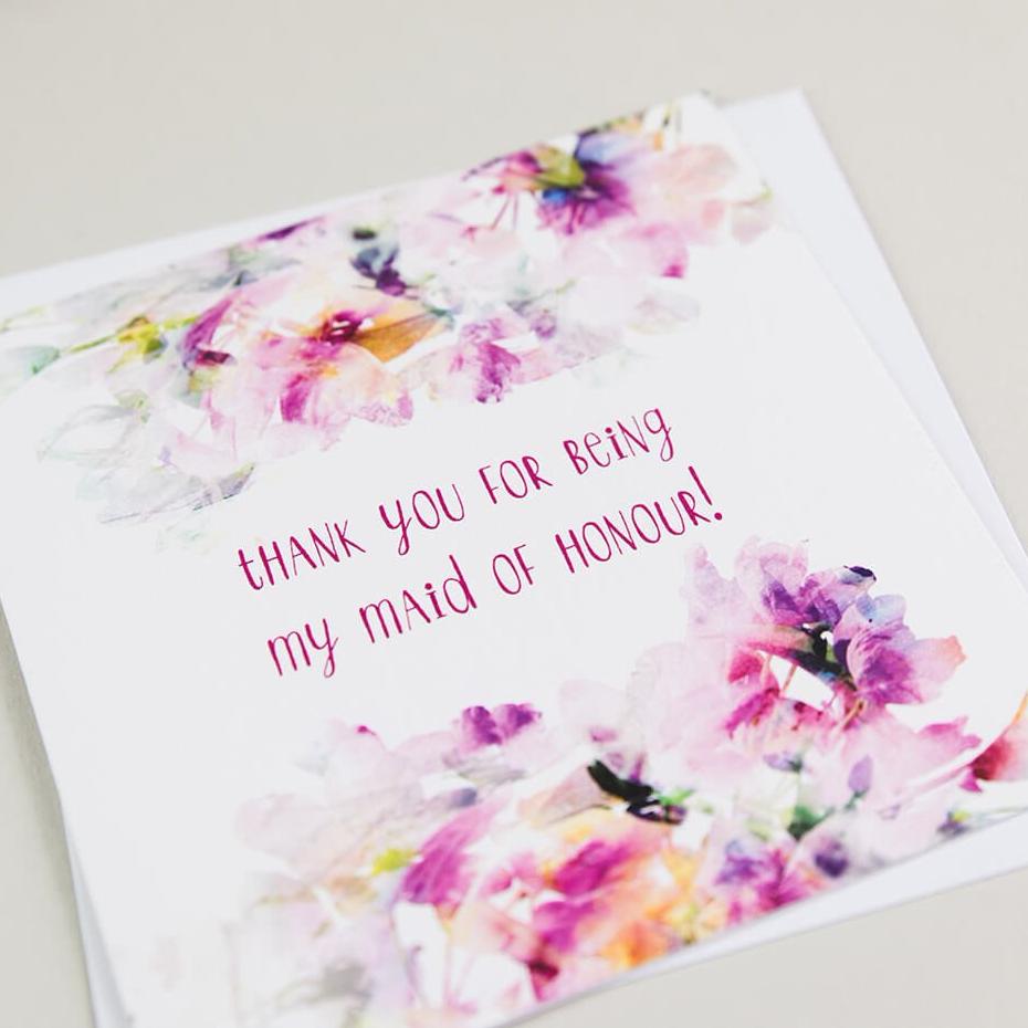 ‘Thank You For Being My Maid Of Honour’ Wedding Card - I am Nat Ltd - Greeting Card