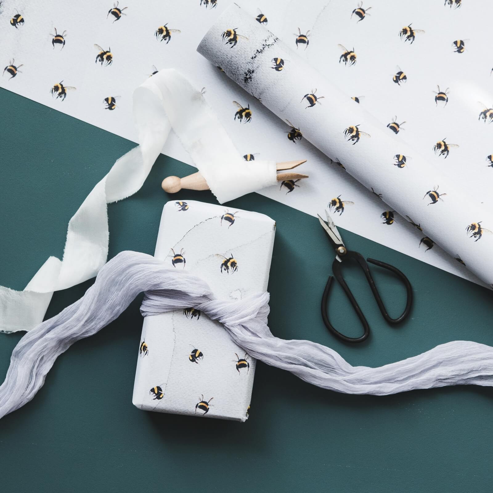 Watercolour Bumblebees Gift Wrap - I am Nat Ltd - Gift Wrap