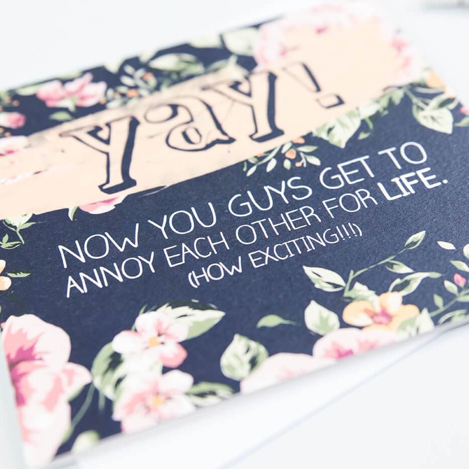 ‘Yay!’ Sarcastic Wedding And Engagement Card - I am Nat Ltd - Greeting Card