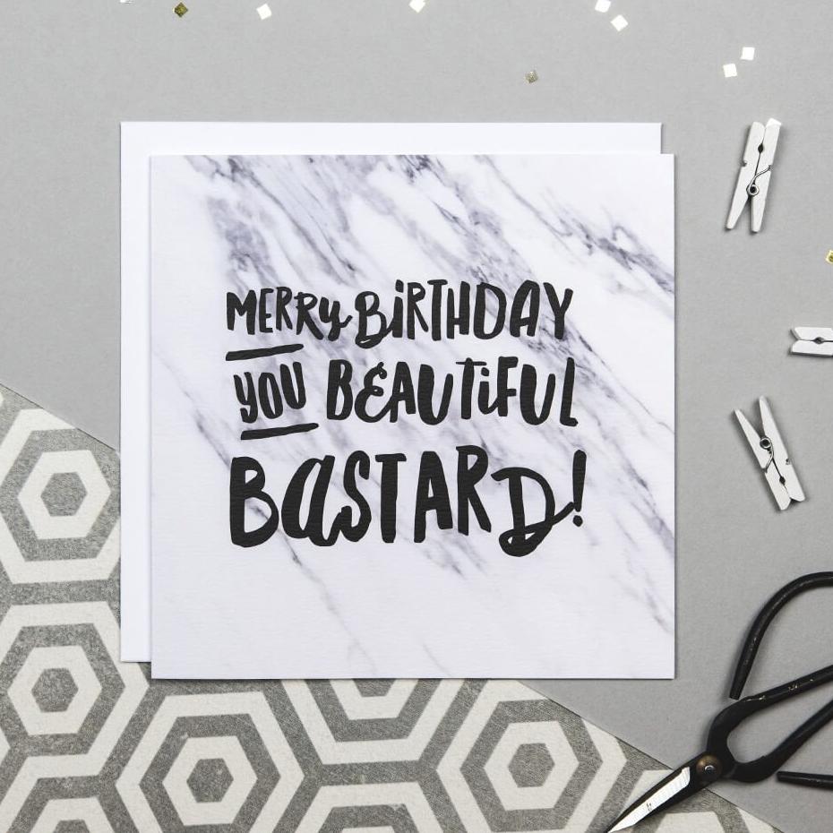 &#39;You Beautiful Bastard&#39; Swear Word Birthday Card - I am Nat Ltd - Greeting Card