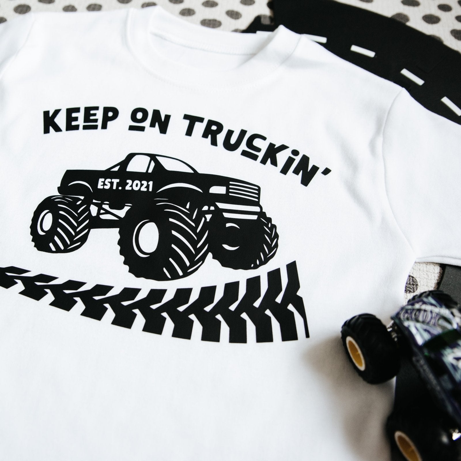 Keep on Truckin’ Personalised Monster Truck Birthday T-Shirt for Kids - I am Nat Ltd - Children's T-Shirt
