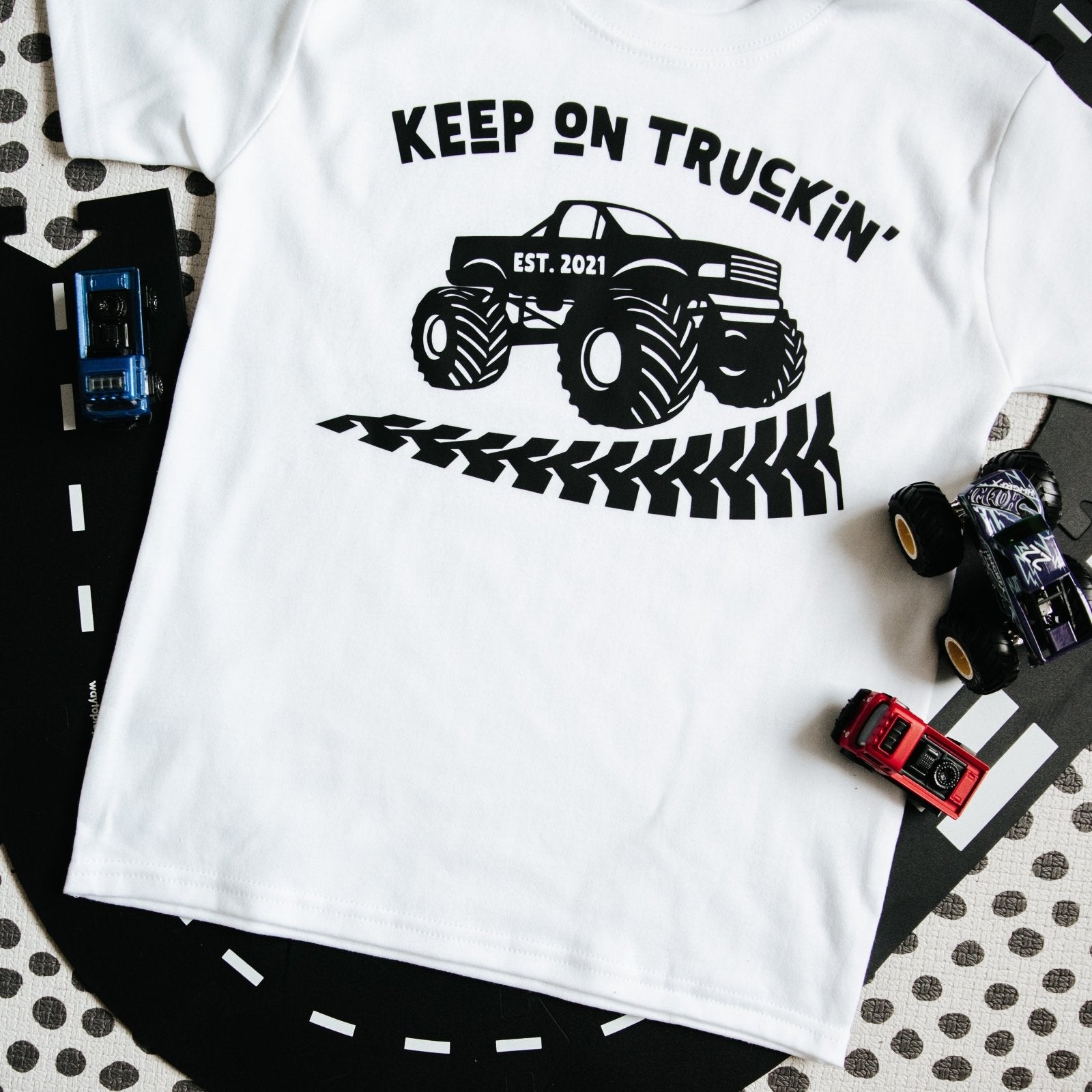 Keep on Truckin’ Personalised Monster Truck Birthday T-Shirt for Kids - I am Nat Ltd - Children's T-Shirt