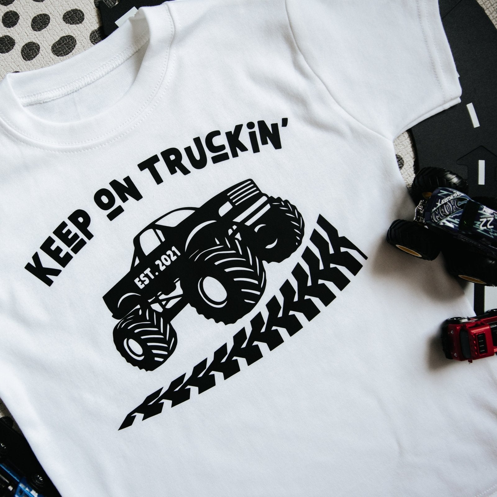 Keep on Truckin’ Personalised Monster Truck Birthday T-Shirt for Kids - I am Nat Ltd - Children's T-Shirt