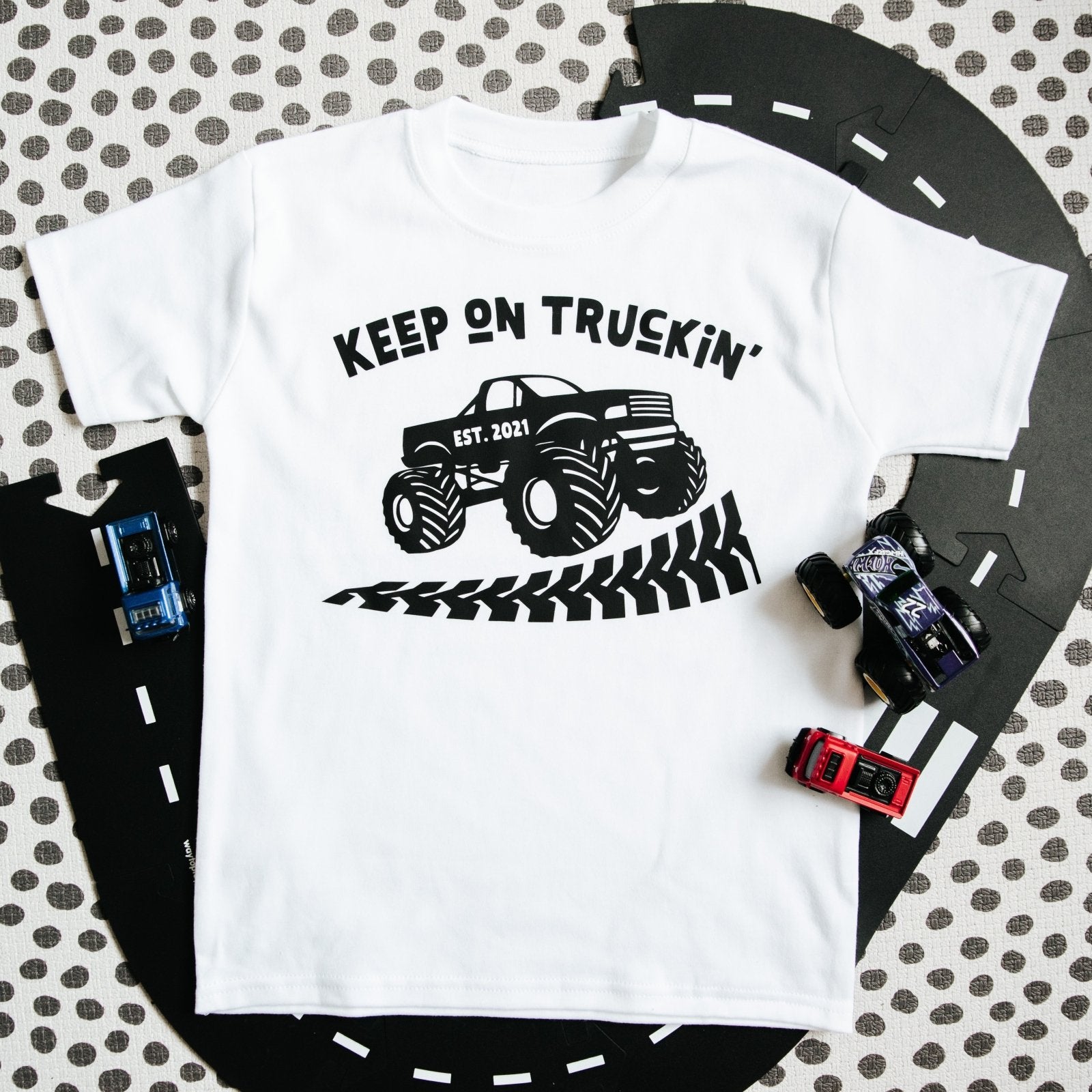 Keep on Truckin’ Personalised Monster Truck Birthday T-Shirt for Kids - I am Nat Ltd - Children's T-Shirt